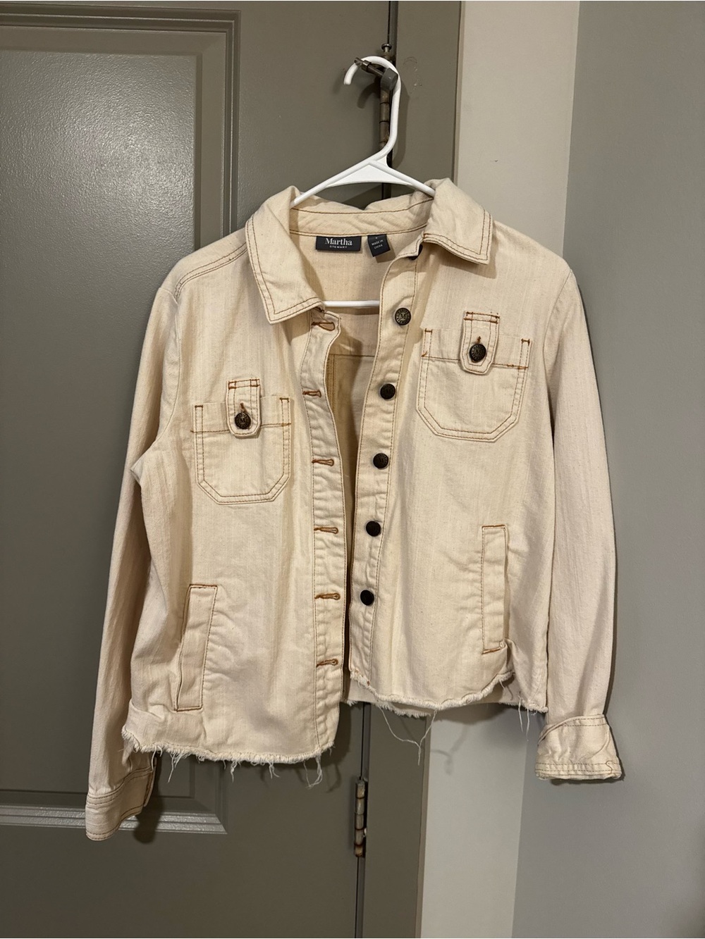 Martha Stewart Cream Denim Button-Front Jacket
